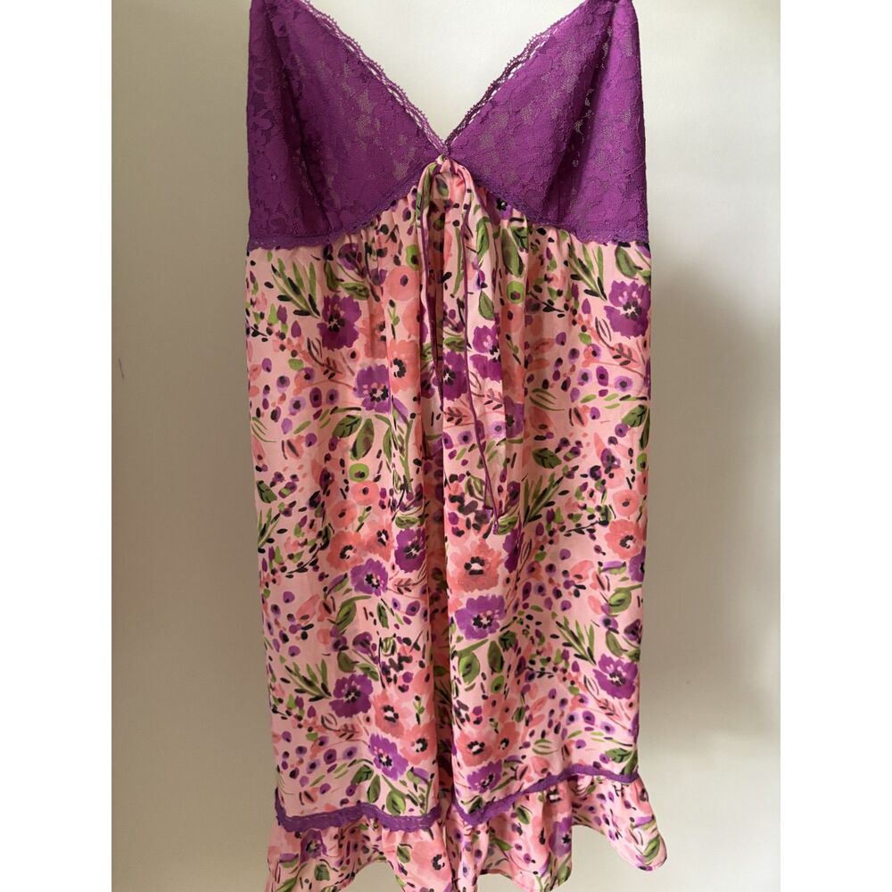 Y2K Floral Lace Chemise Slip Dress Nightgown Pink Purple | Small | NWOT - Picture 6 of 13